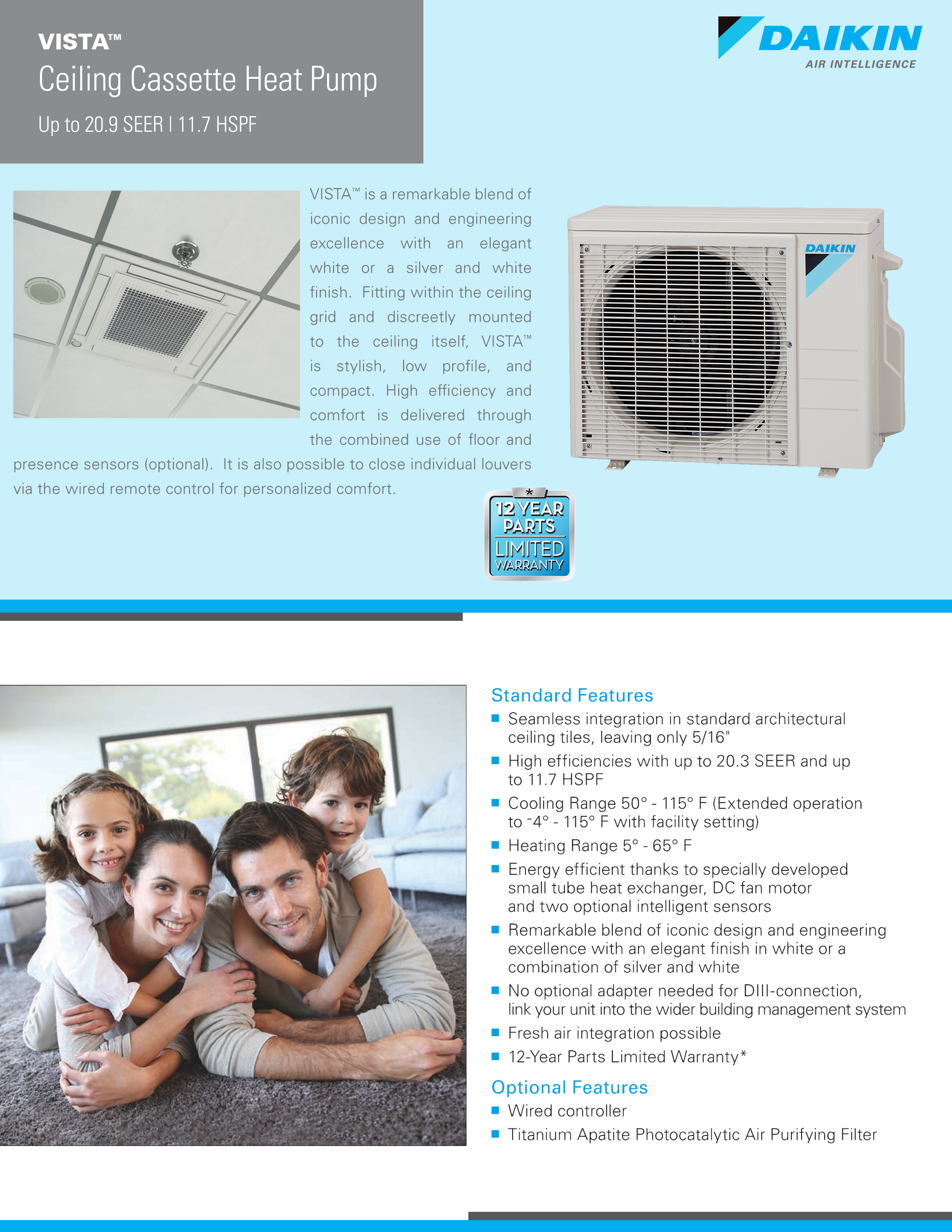 Mini Split 9,000 BTU Daikin Vista 20.9 SEER Heat Pump Ceiling Cassette System RX09RMVJU, FFQ09Q2VJU (3166)(T)